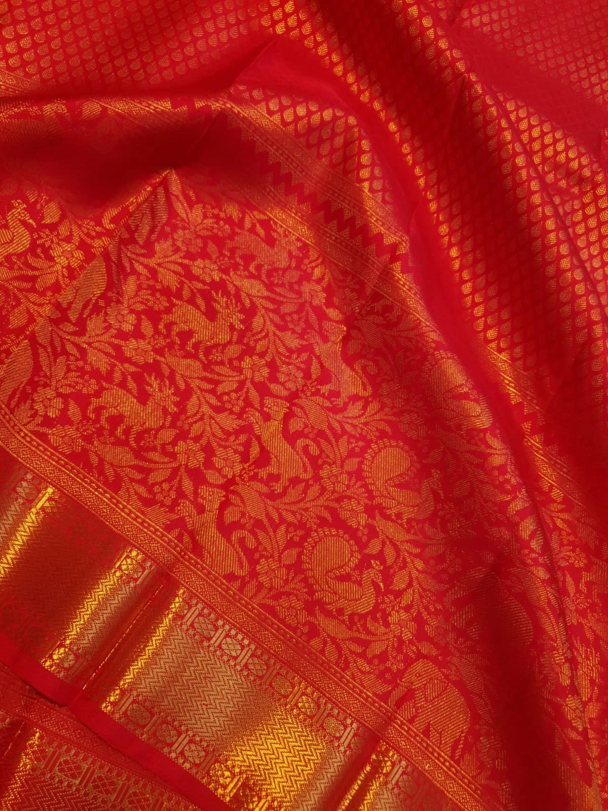 2G Pure Bridal Kanjivaram Silk Saree with chilli Red | Silkmark Certified