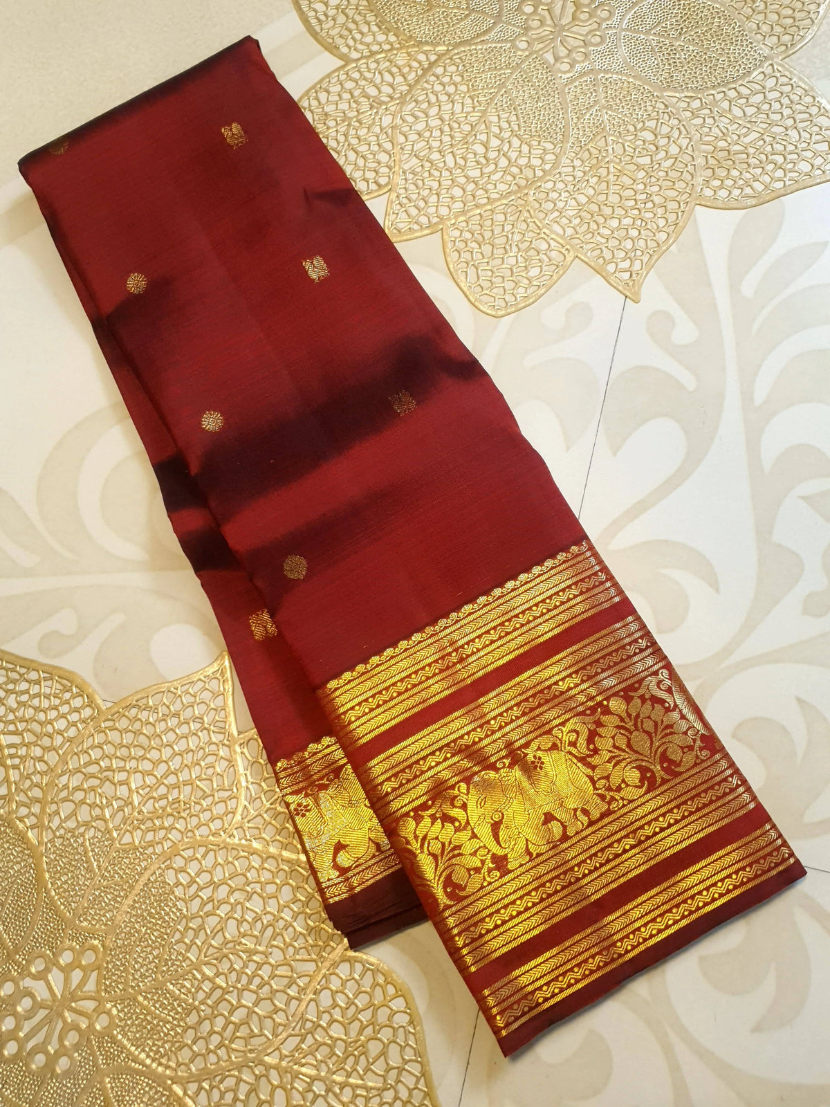 2Gram Pure Kanjivaram Silk Saree - Maroon | Silkmark Certified
