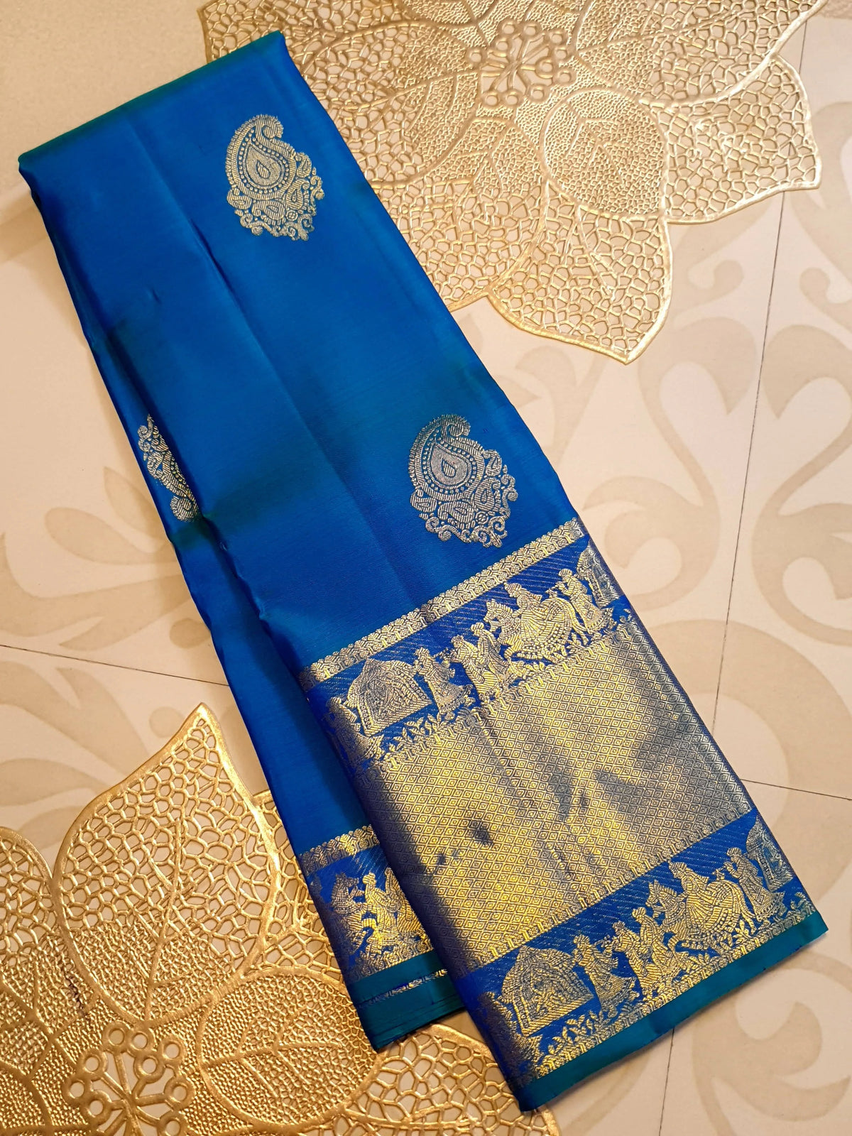 2Gram Pure Kanjivaram Silk Saree - Blue | Silkmark Certified