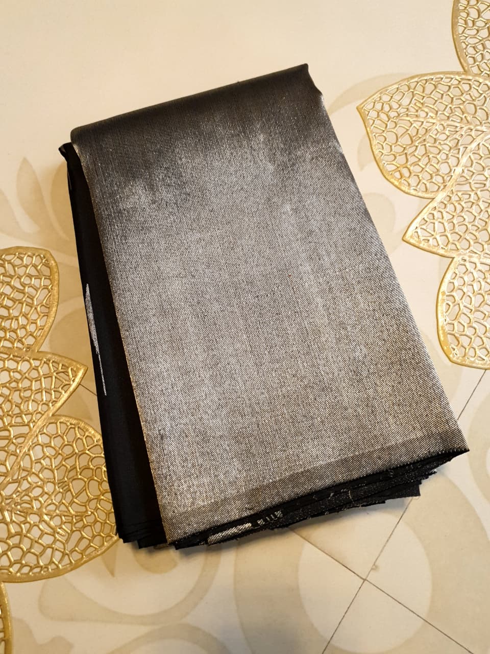 2G Black Pure Kanjivaram Silk Saree with Silver Zari Pallu and Geometric Zari Border | Silkmark Certified
