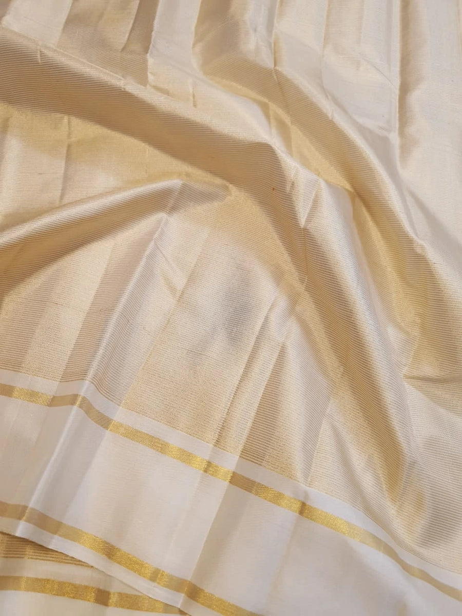 2G Pure Kanjivaram Silk Saree in Off White with Classic Gold Zari Border | Silkmark Certified