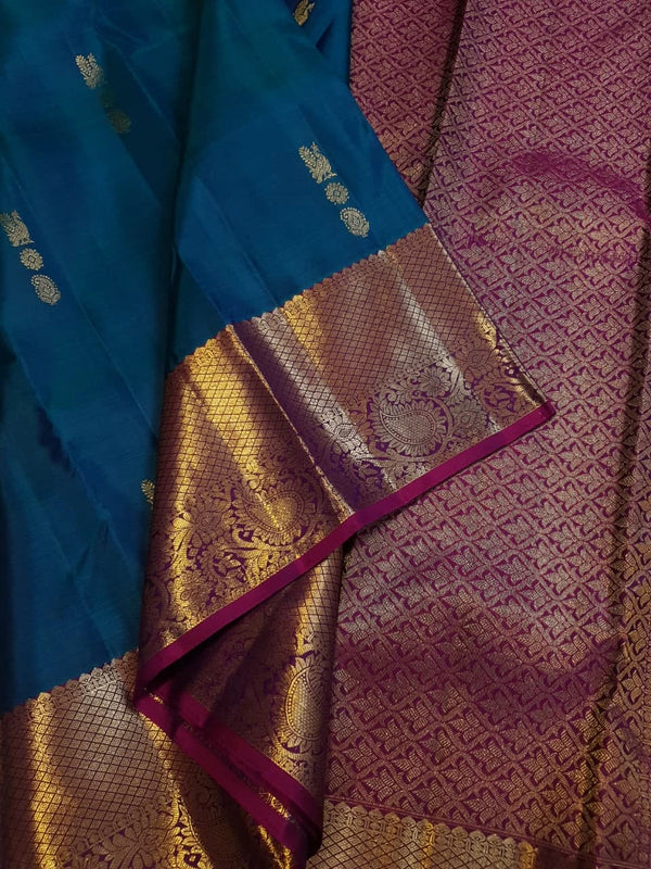 2Gram Pure Kanjivaram Silk Saree - Blue | Silkmark Certified