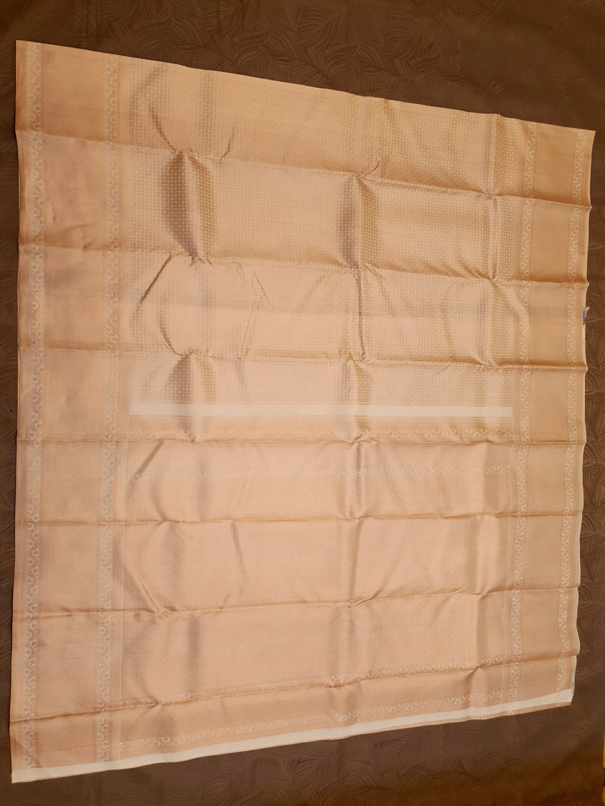 2G Pure Kanjivaram Silk Saree in Cream with All-Over Zari Buttas & Rich Copper Zari Border | Silkmark Certified