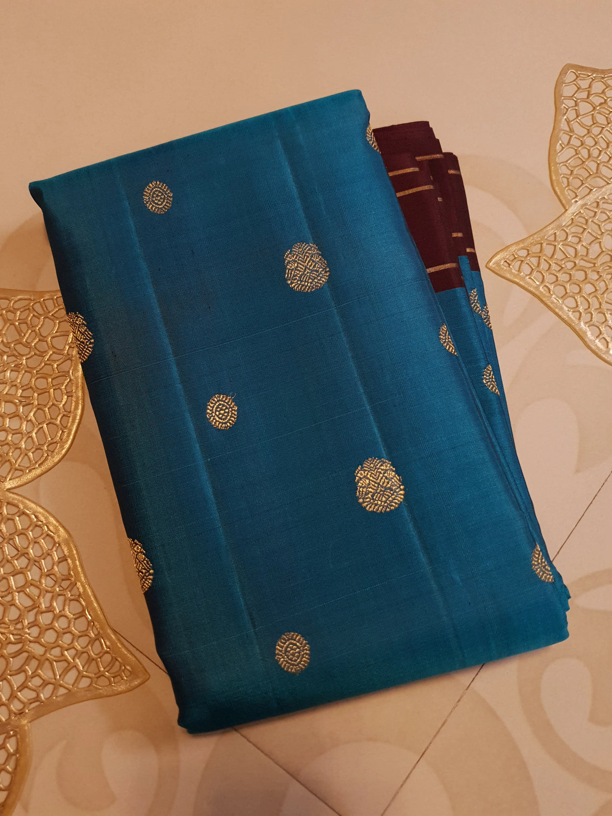 3G Pure Zari Teal Blue & Maroon Pure Kanjivaram Silk Saree | SILKMARK CERTIFIED