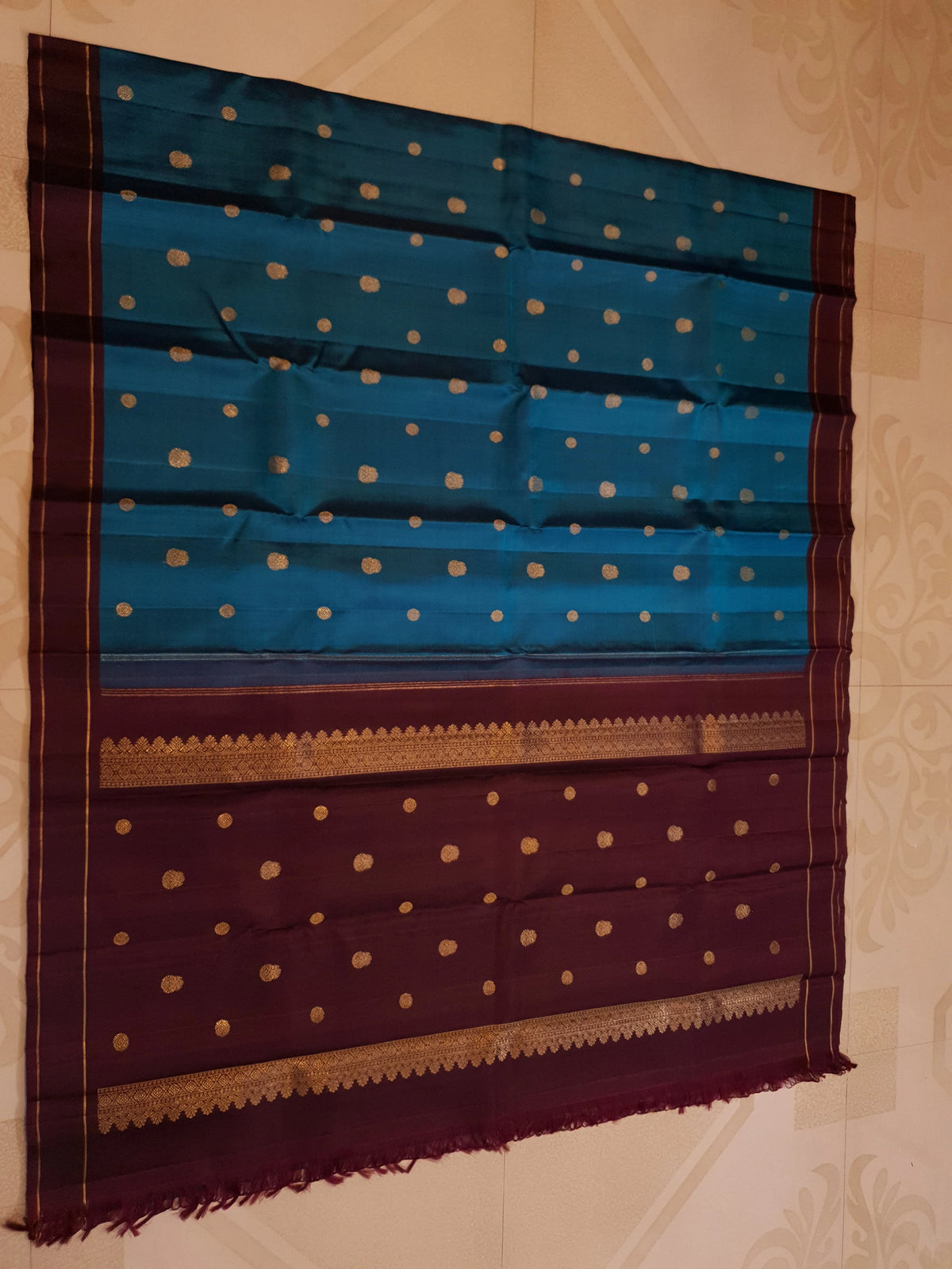 3G Pure Zari Teal Blue & Maroon Pure Kanjivaram Silk Saree | SILKMARK CERTIFIED