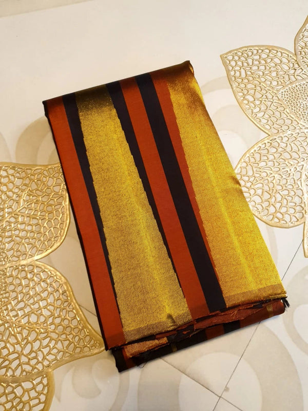 2G Pure Kanjivaram Silk Saree in Rust Orange & Brown | Golden Zari