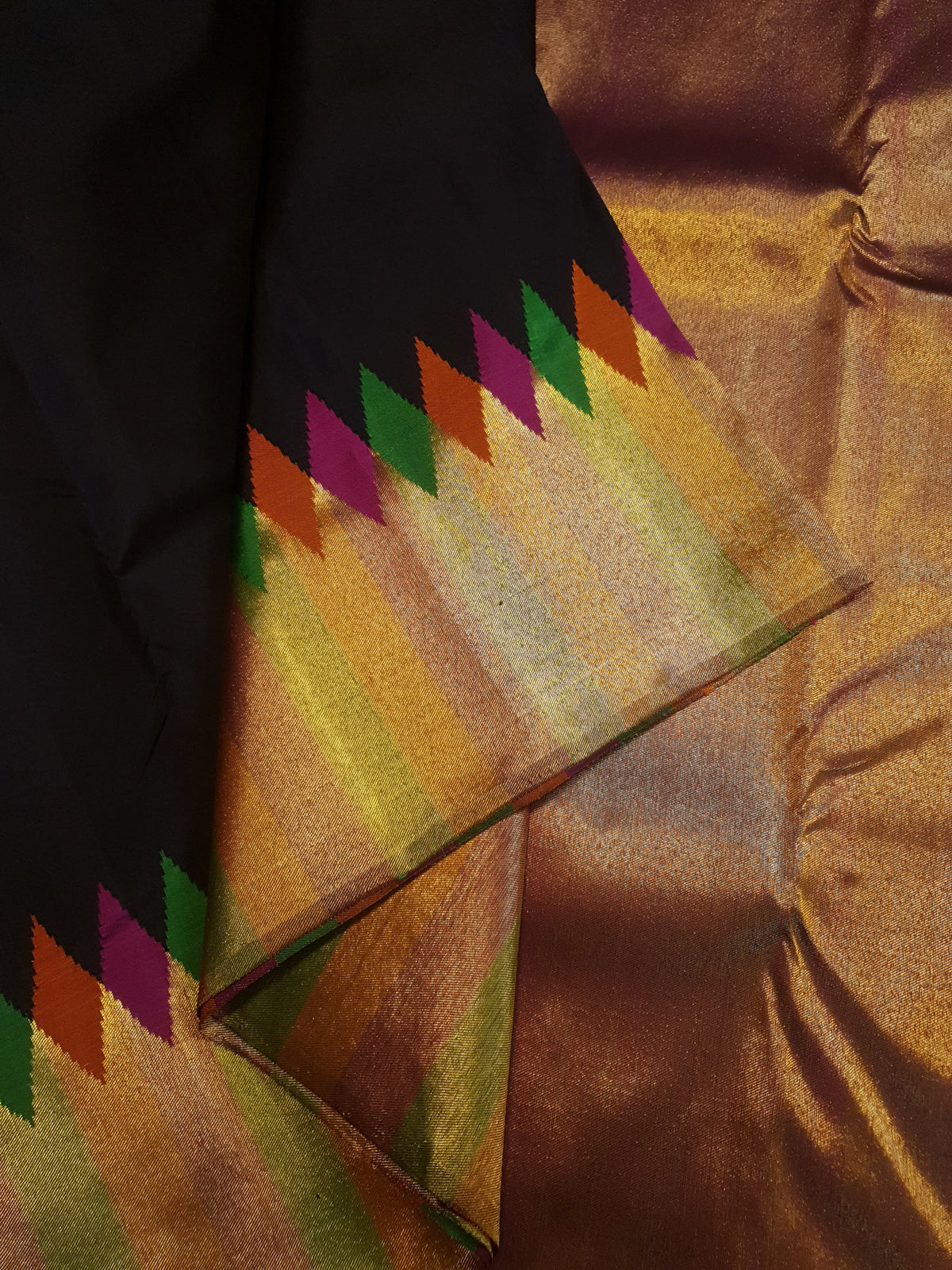 2G Black Kanjivaram Silk Saree with Multicolour Zari Border
