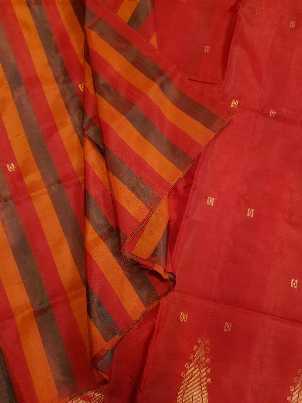Banana Pith Handloom Silk Saree - Red Stripes