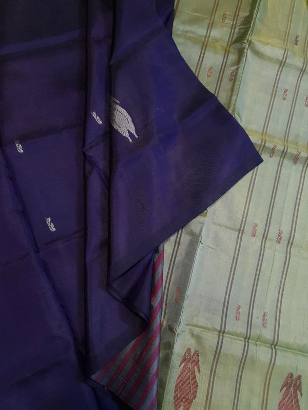 Banana Pith Handloom Silk Saree - Navy Blue