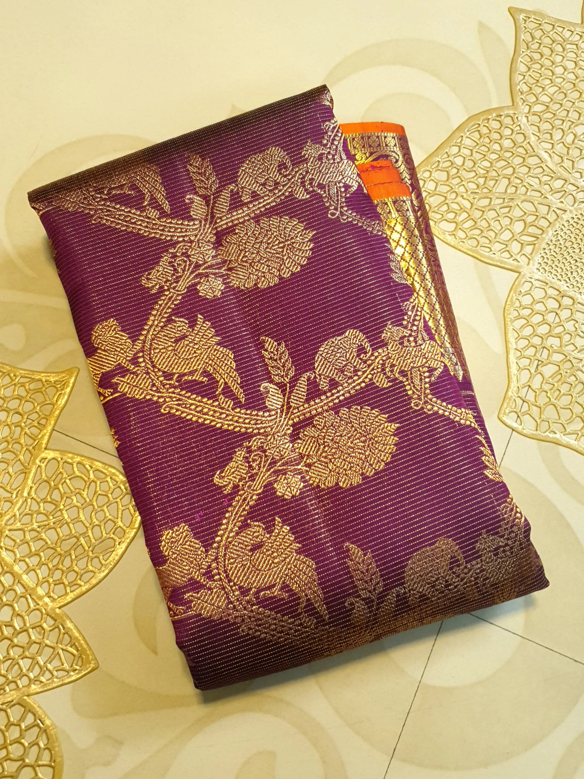 2G Pure Kanjivaram Silk Saree in Rich Purple with Gold Zari