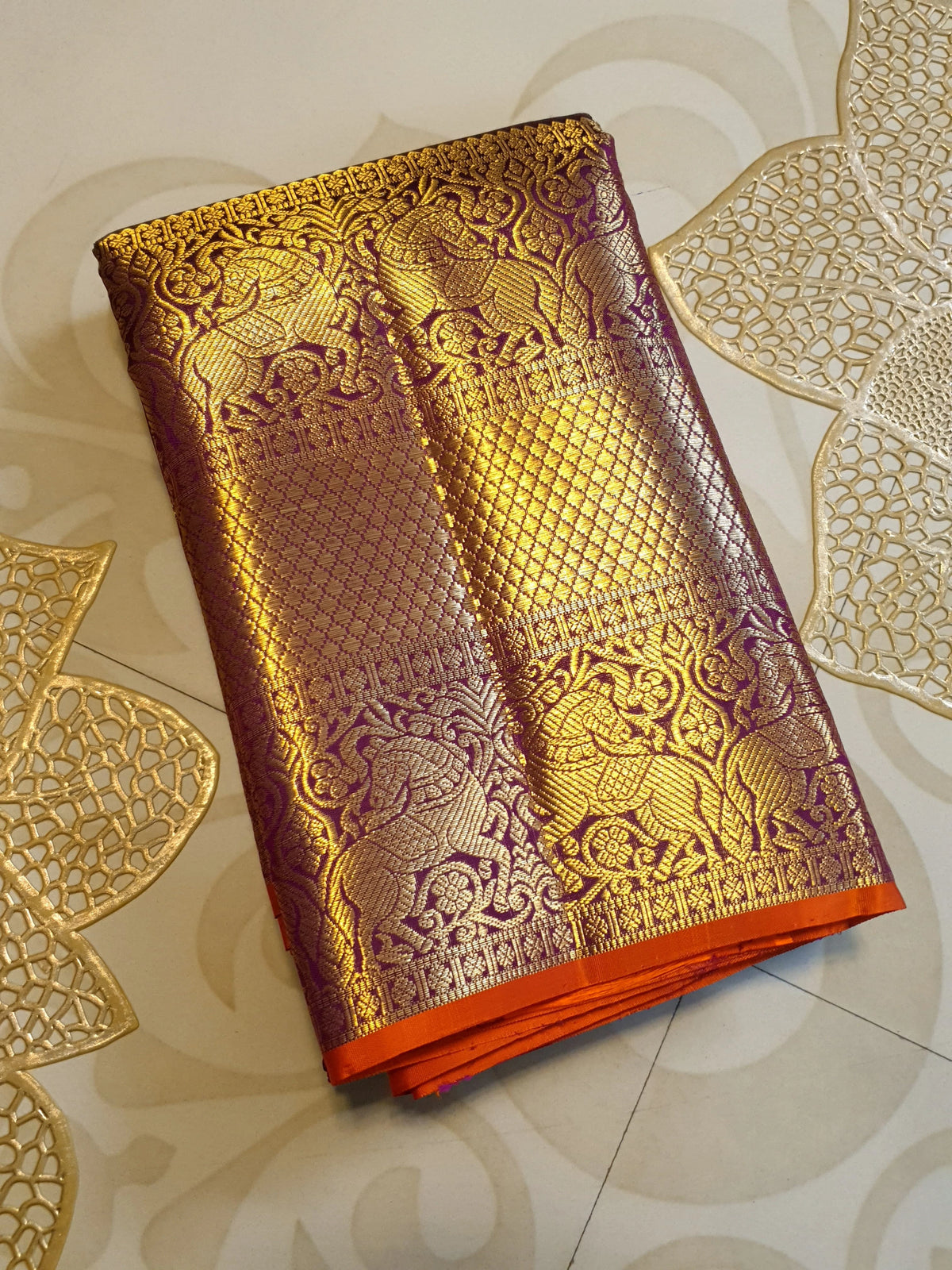 2G Pure Kanjivaram Silk Saree in Rich Purple with Gold Zari