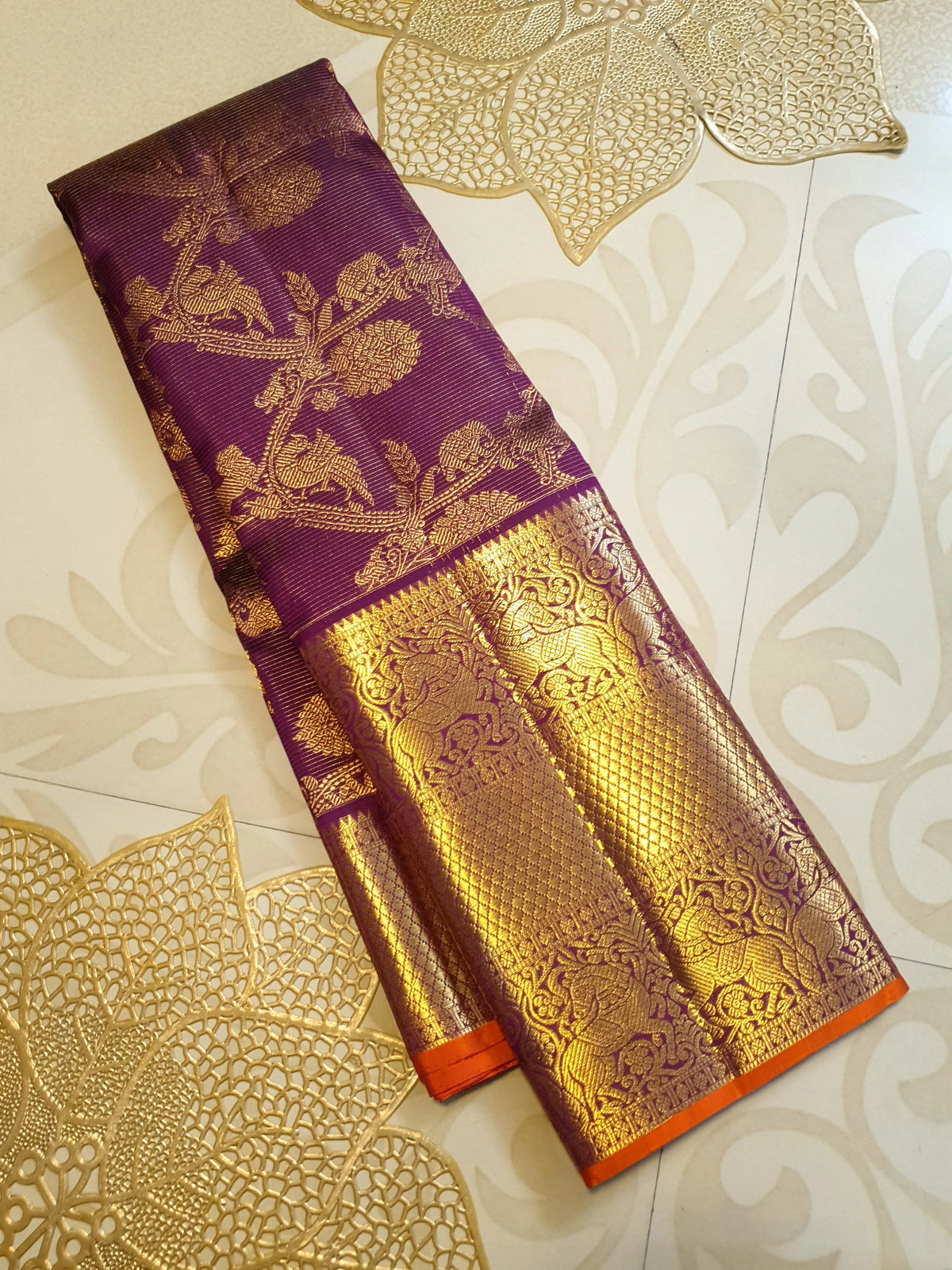 2G Pure Kanjivaram Silk Saree in Rich Purple with Gold Zari