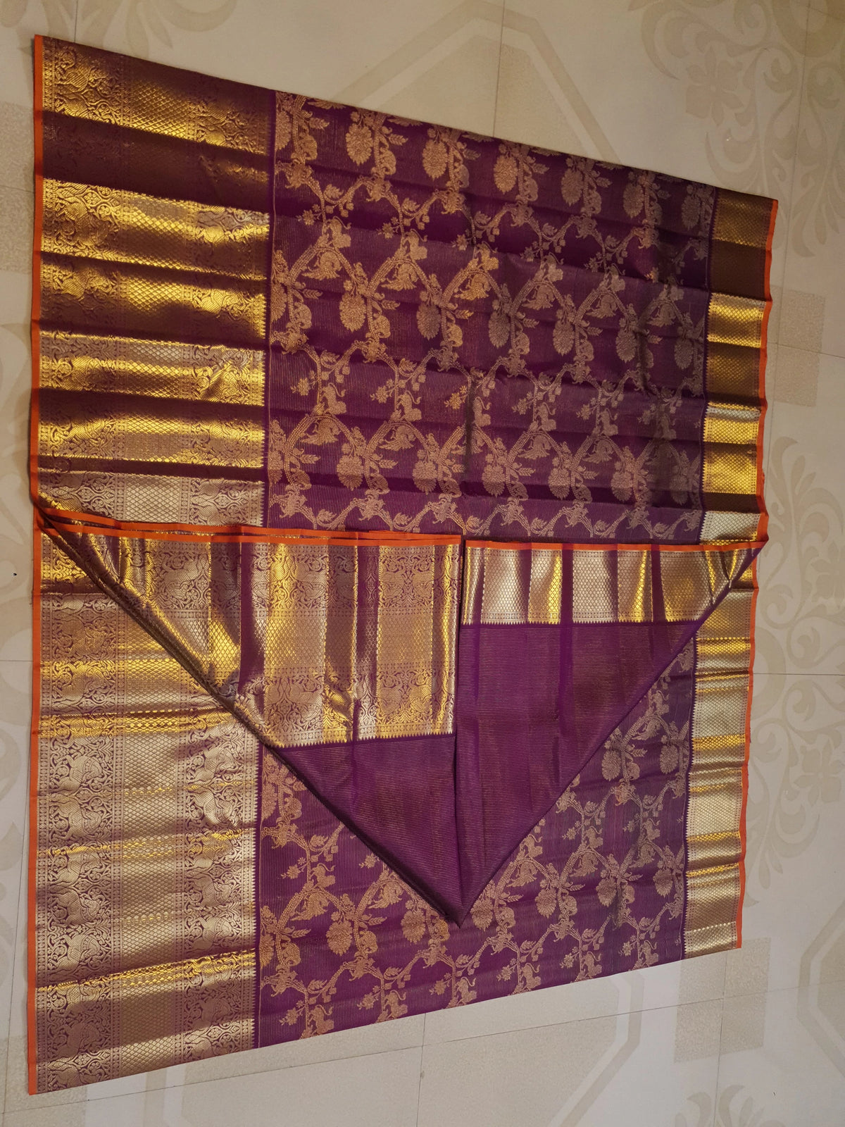 2G Pure Kanjivaram Silk Saree in Rich Purple with Gold Zari