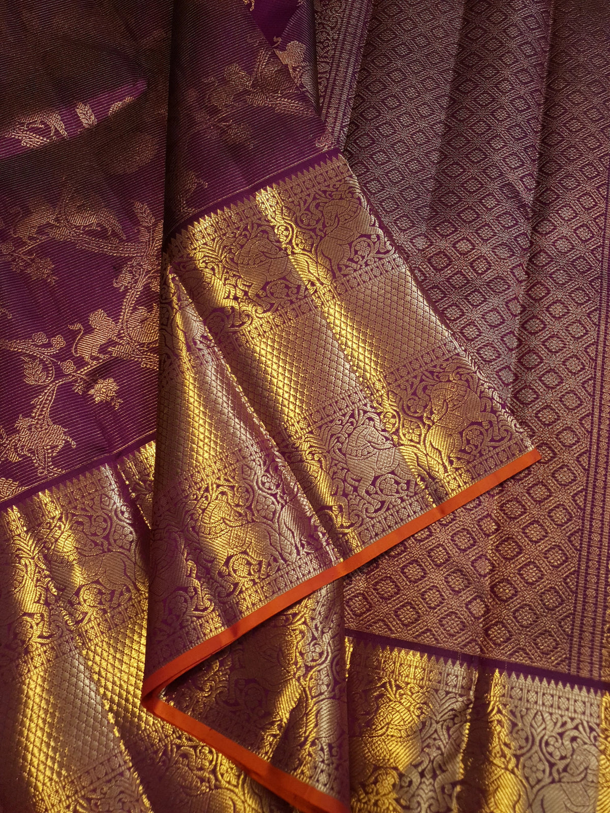 2G Pure Kanjivaram Silk Saree in Rich Purple with Gold Zari
