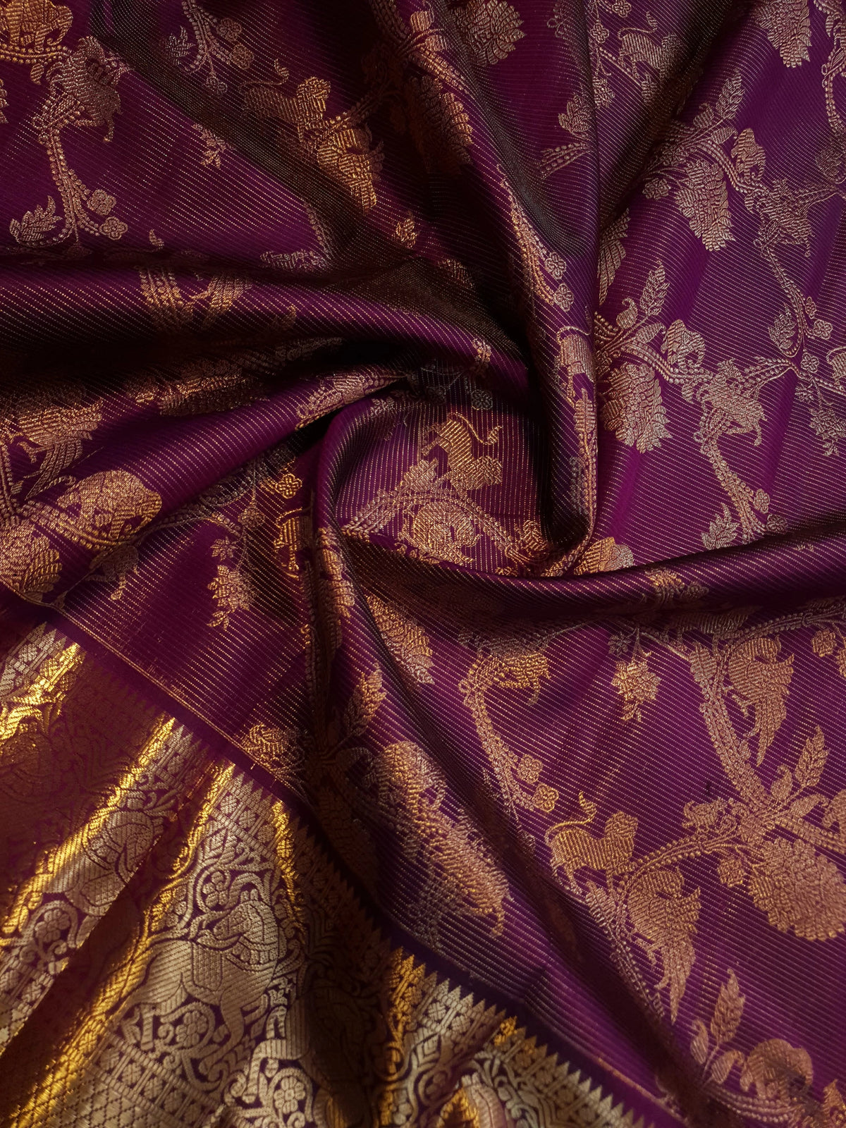 2G Pure Kanjivaram Silk Saree in Rich Purple with Gold Zari