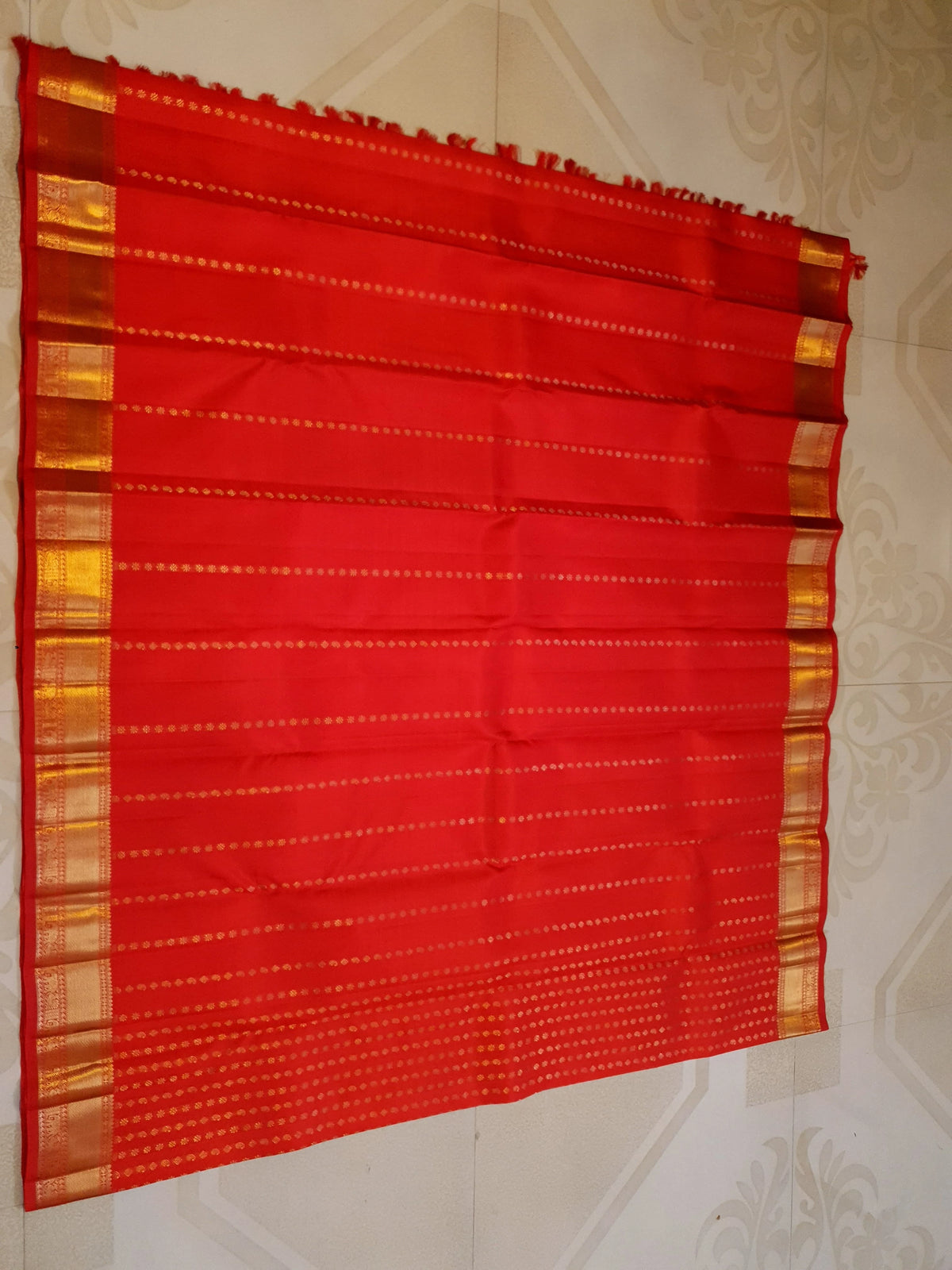 3Gram Pure Zari Bright Red Kanjivaram Silk Saree with Elegant Buttas | Silkmark Certified