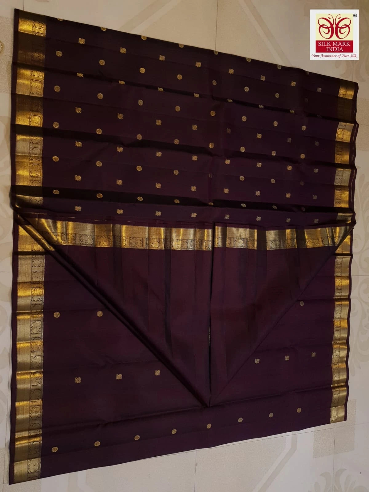 3Gram Rich Brown Pure Kanjivaram Silk Saree with Traditional Gold Zari | Silkmark Certified