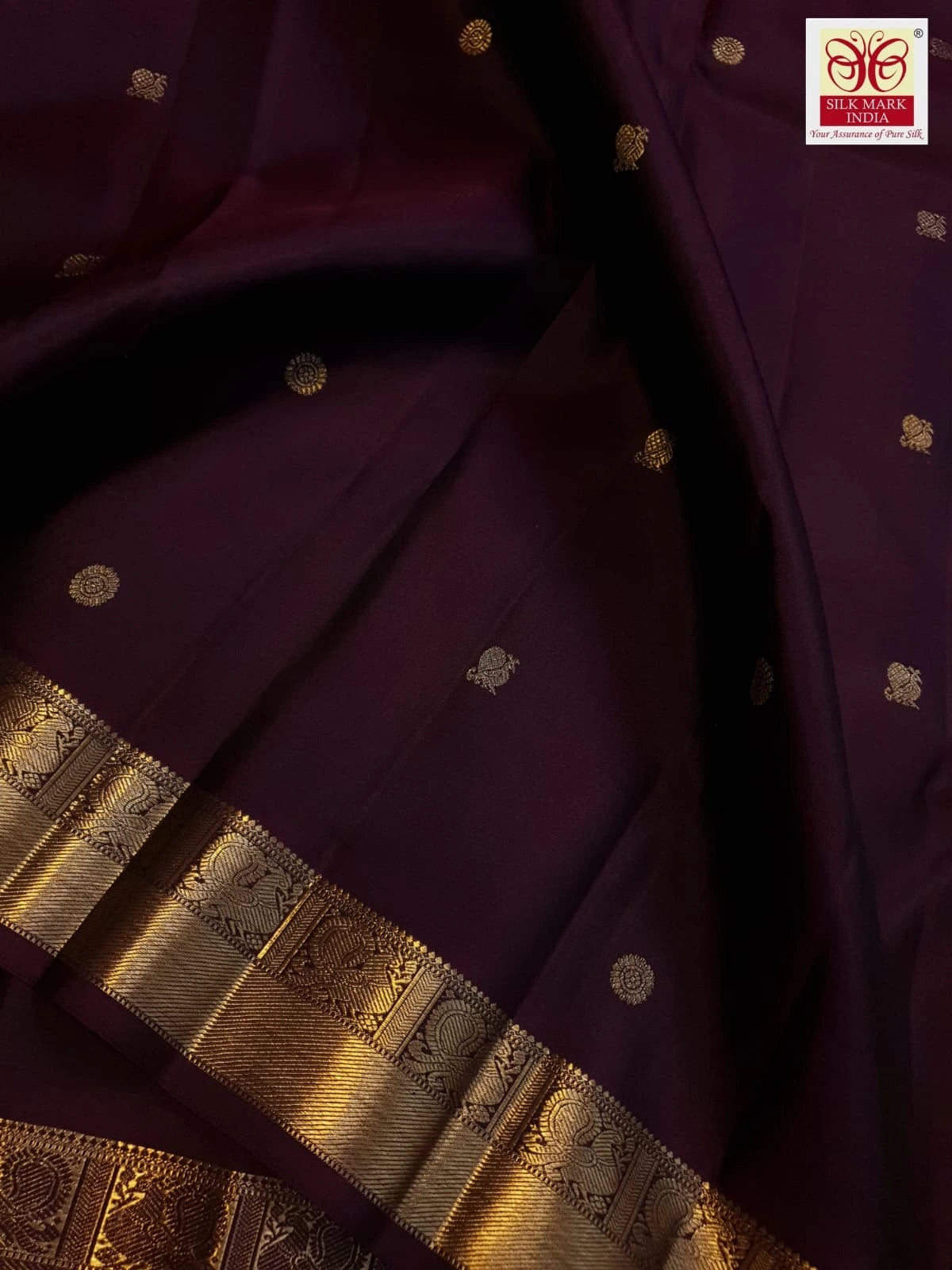 3Gram Rich Brown Pure Kanjivaram Silk Saree with Traditional Gold Zari | Silkmark Certified