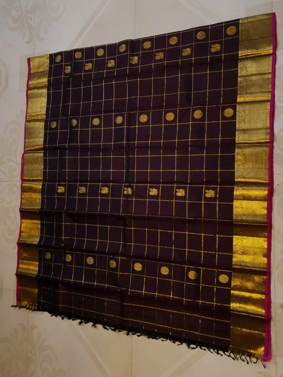 2G Pure Kanjivaram Silk Saree in Brown Color | Silkmark Certified
