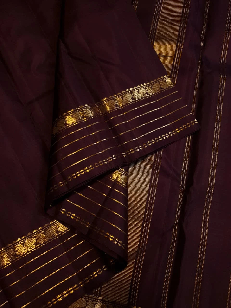 2G Pure Zari Kanjivaram Silk Saree in Deep Maroon with Rich Gold Zari Peacock Border & Traditional Zari Stripes | Silkmark Certified