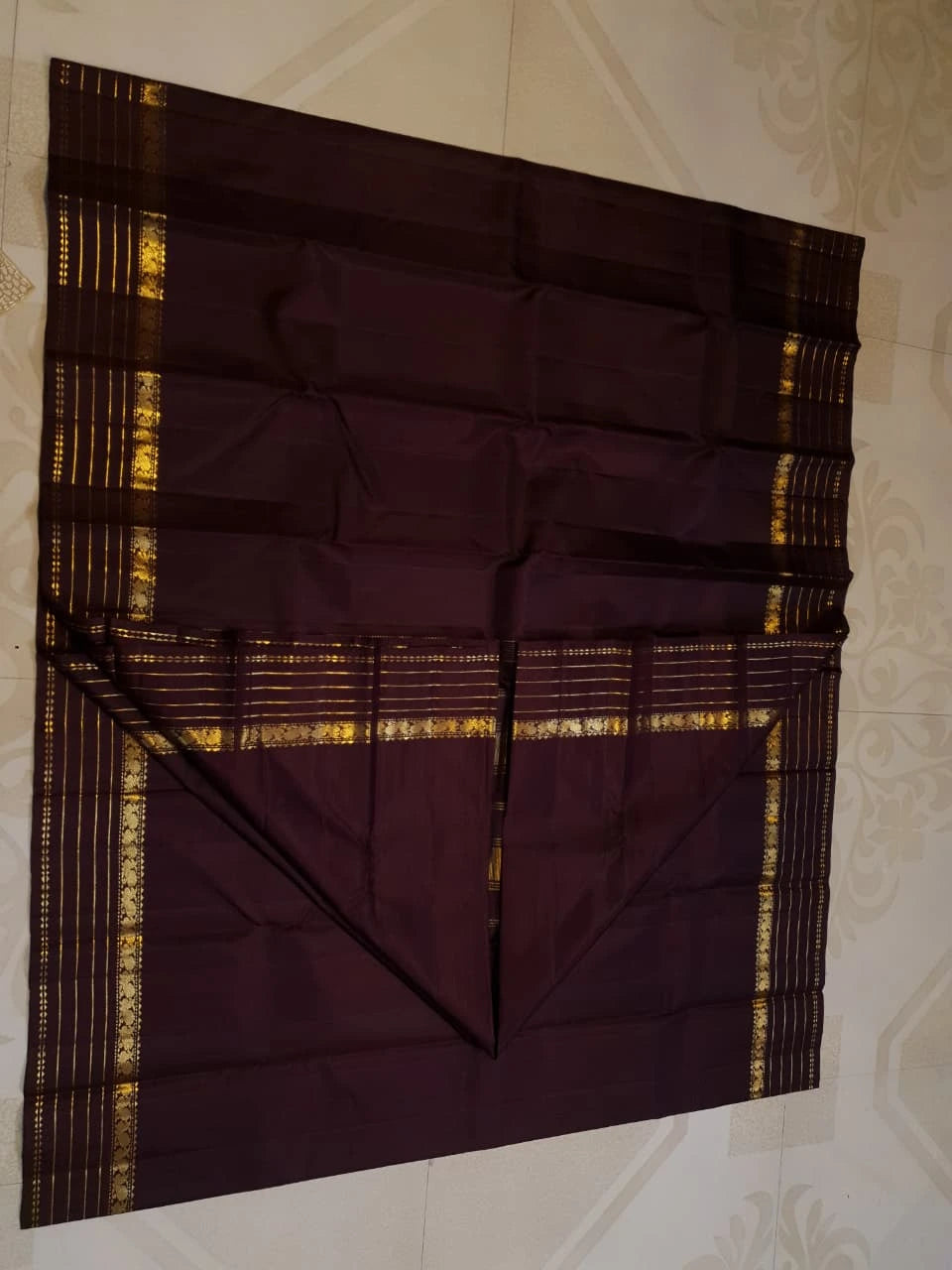 2G Pure Zari Kanjivaram Silk Saree in Deep Maroon with Rich Gold Zari Peacock Border & Traditional Zari Stripes | Silkmark Certified