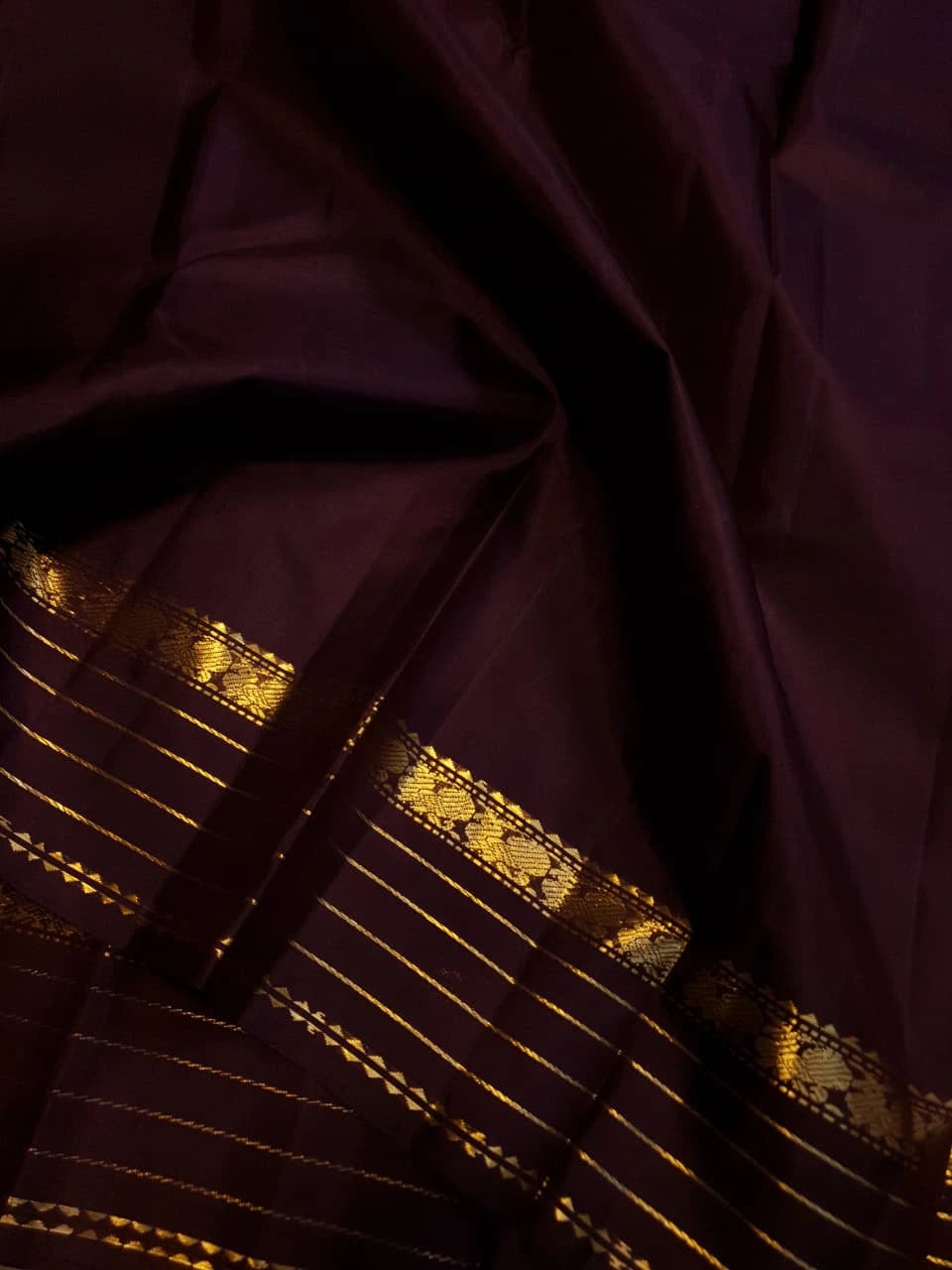 2G Pure Zari Kanjivaram Silk Saree in Deep Maroon with Rich Gold Zari Peacock Border & Traditional Zari Stripes | Silkmark Certified