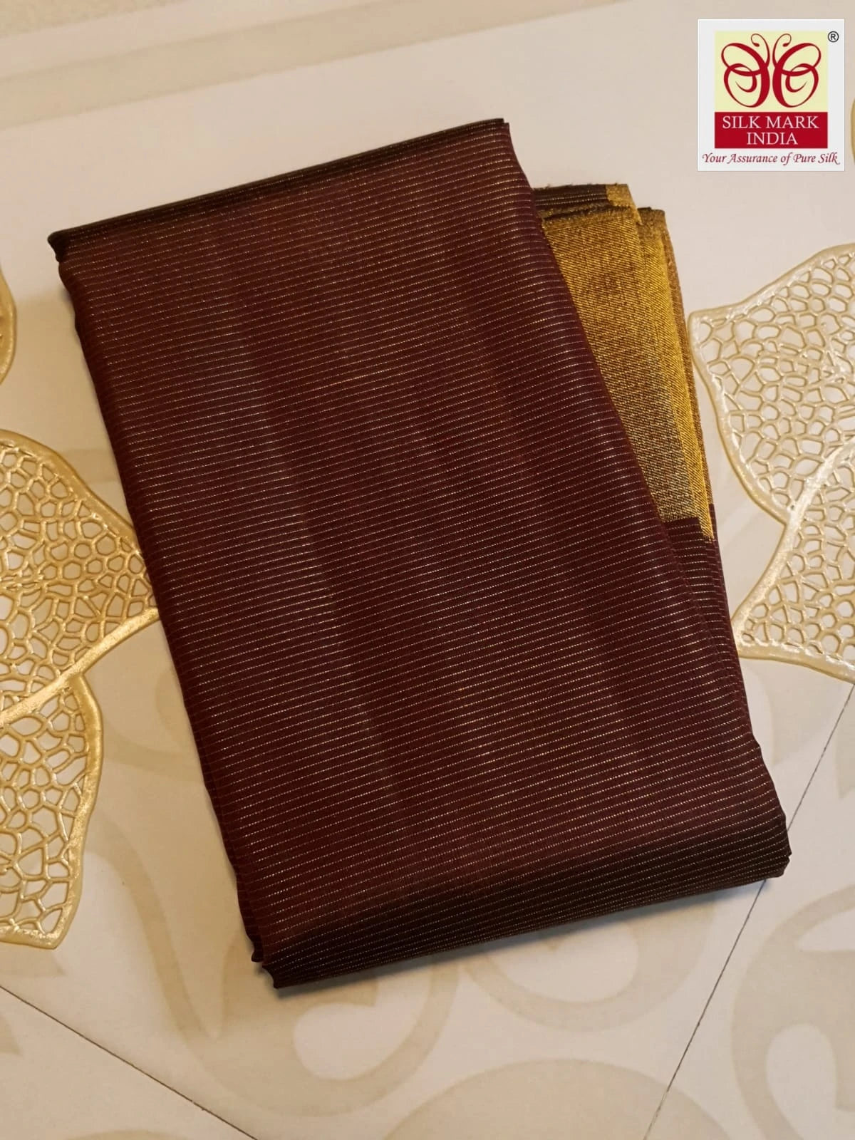 2G Pure Kanjivaram Silk Saree in Deep Maroon with Classic Gold Zari Border | Silkmark Certified