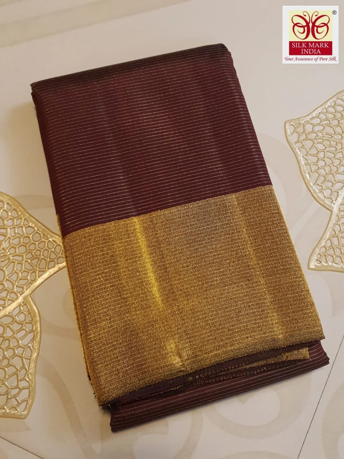 2G Pure Kanjivaram Silk Saree in Deep Maroon with Classic Gold Zari Border | Silkmark Certified