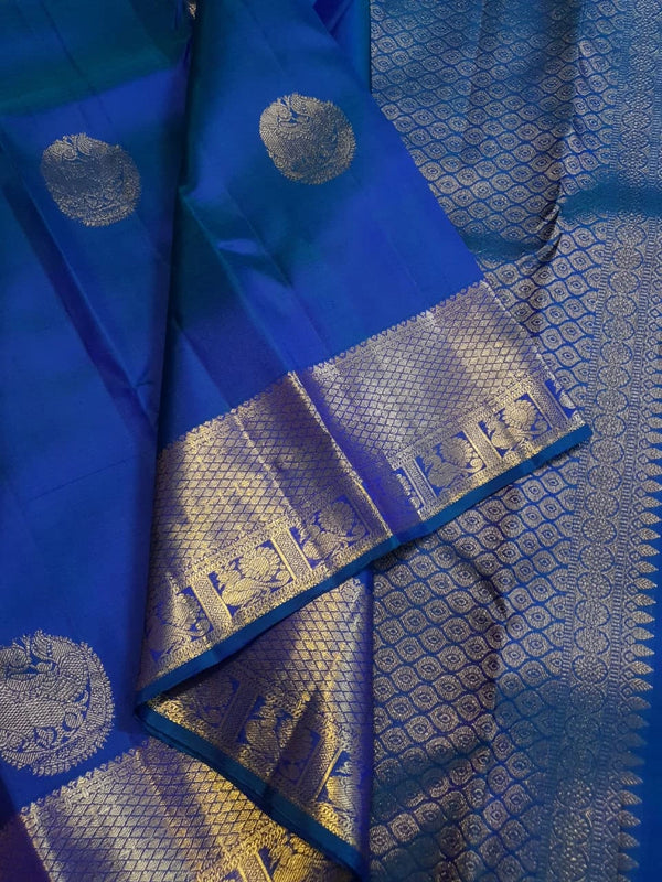 2Gram Pure Kanjivaram Silk Saree - Blue | Silkmark Certified