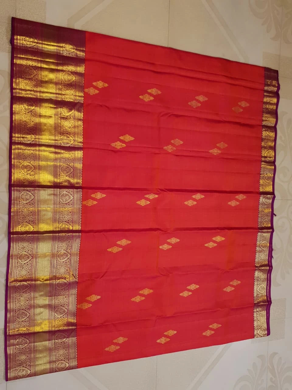2Gram Pure Kanjivaram Silk Saree - Coral Orange | Silkmark Certified