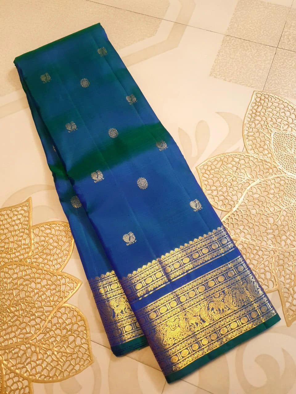 2Gram Pure Kanjivaram Silk Saree - Blue | Silkmark Certified
