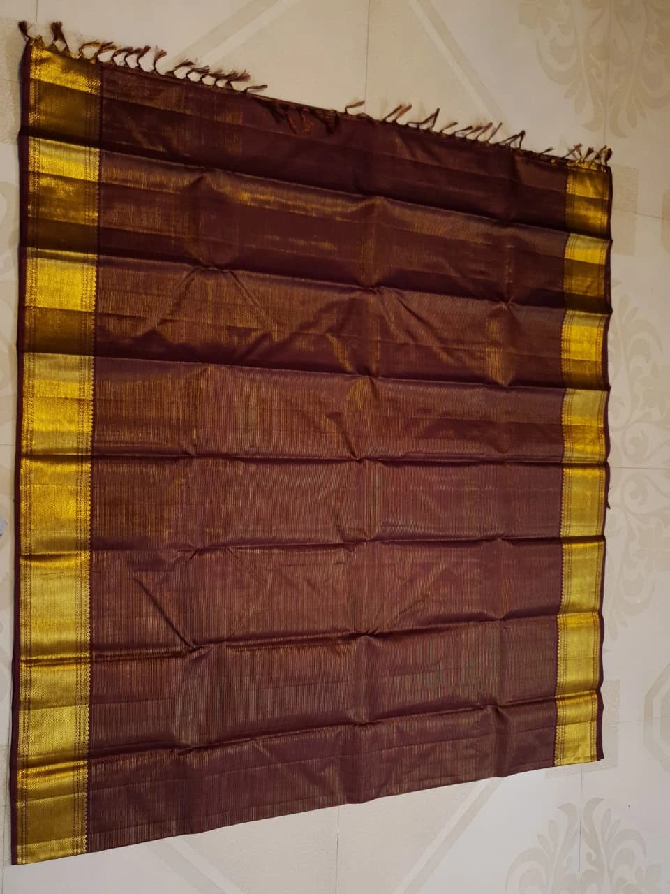 2G Pure Kanjivaram Silk Saree in Rich Chocolate Brown with Traditional Gold Zari Border and Elegant Zari Pallu | Silkmark Certified