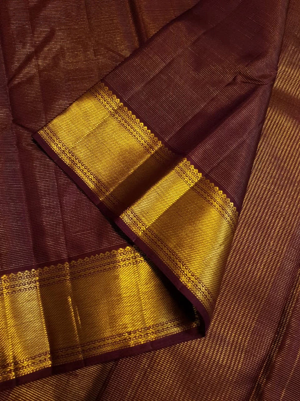 2G Pure Kanjivaram Silk Saree in Rich Chocolate Brown with Traditional Gold Zari Border and Elegant Zari Pallu | Silkmark Certified