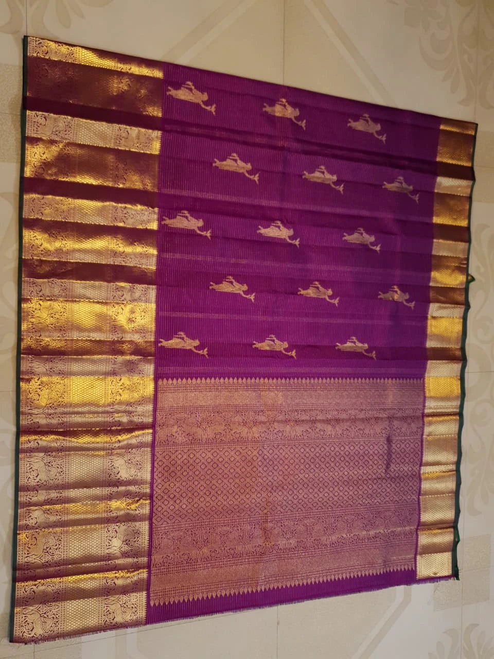 2G Pure Zari Kanjivaram Silk Saree in Rich Purple with Aandal Buttas and Traditional Horse Zari Border | Silkmark Certified