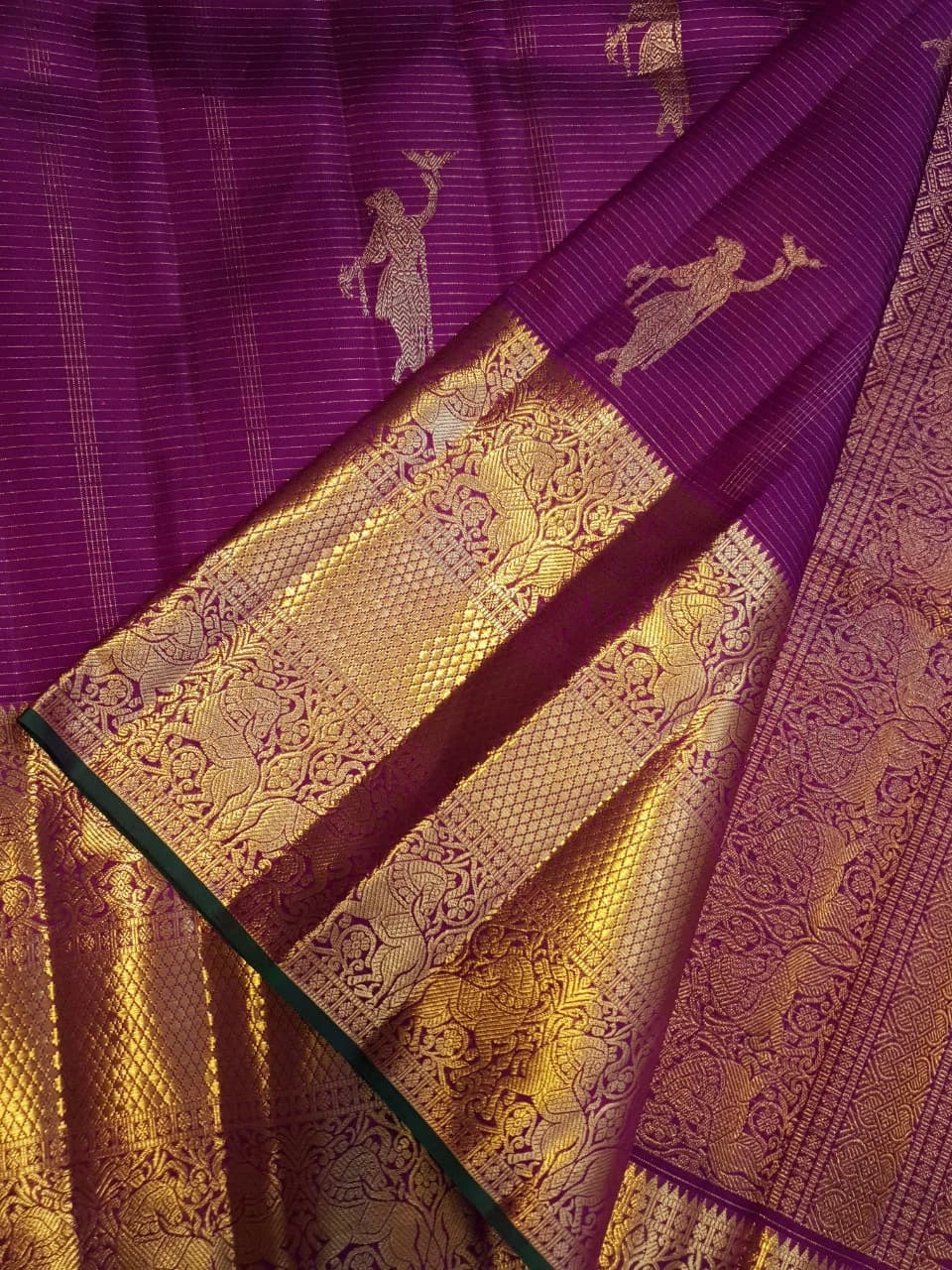 2G Pure Zari Kanjivaram Silk Saree in Rich Purple with Aandal Buttas and Traditional Horse Zari Border | Silkmark Certified
