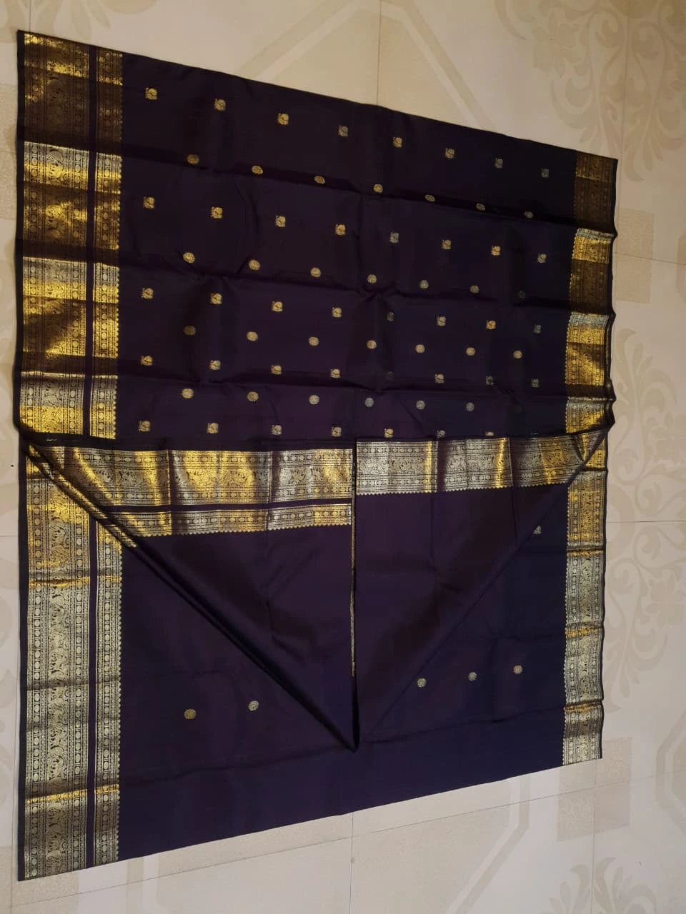 2G Pure Kanjivaram Silk Saree in Deep Purple with Gold Zari Peacock Buttas and Rich Traditional Zari Border | Silkmark Certified