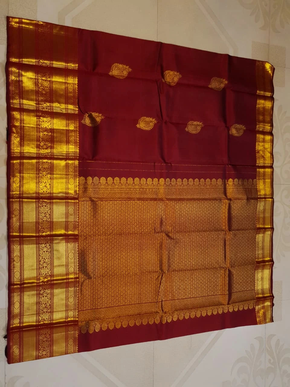 2G Pure Kanjivaram Silk Saree in Deep Maroon | Silkmark Certified