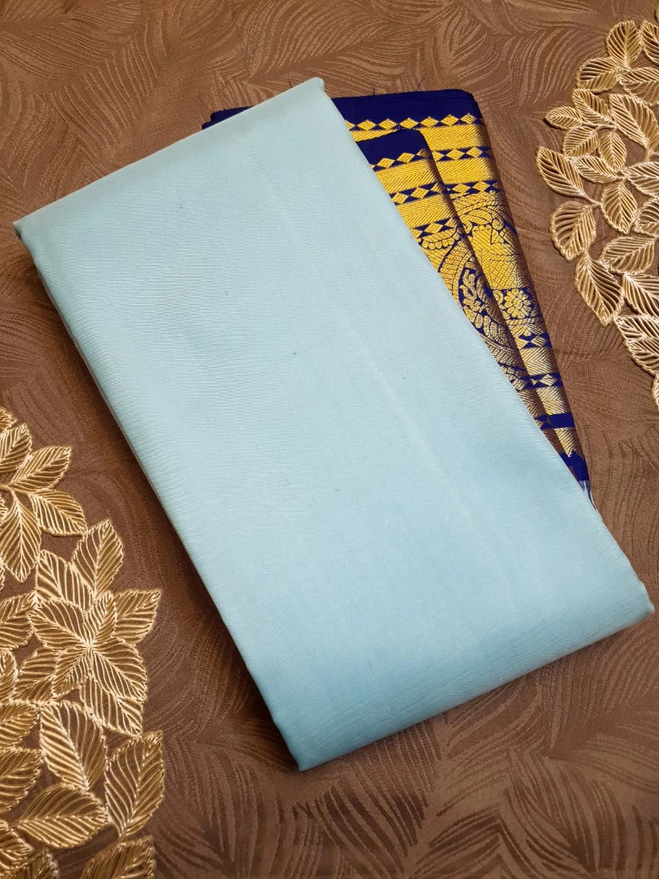 2G Pure Korvai Kanjivaram Silk Saree in Pastel Blue with Navy Blue Silkmark Certified