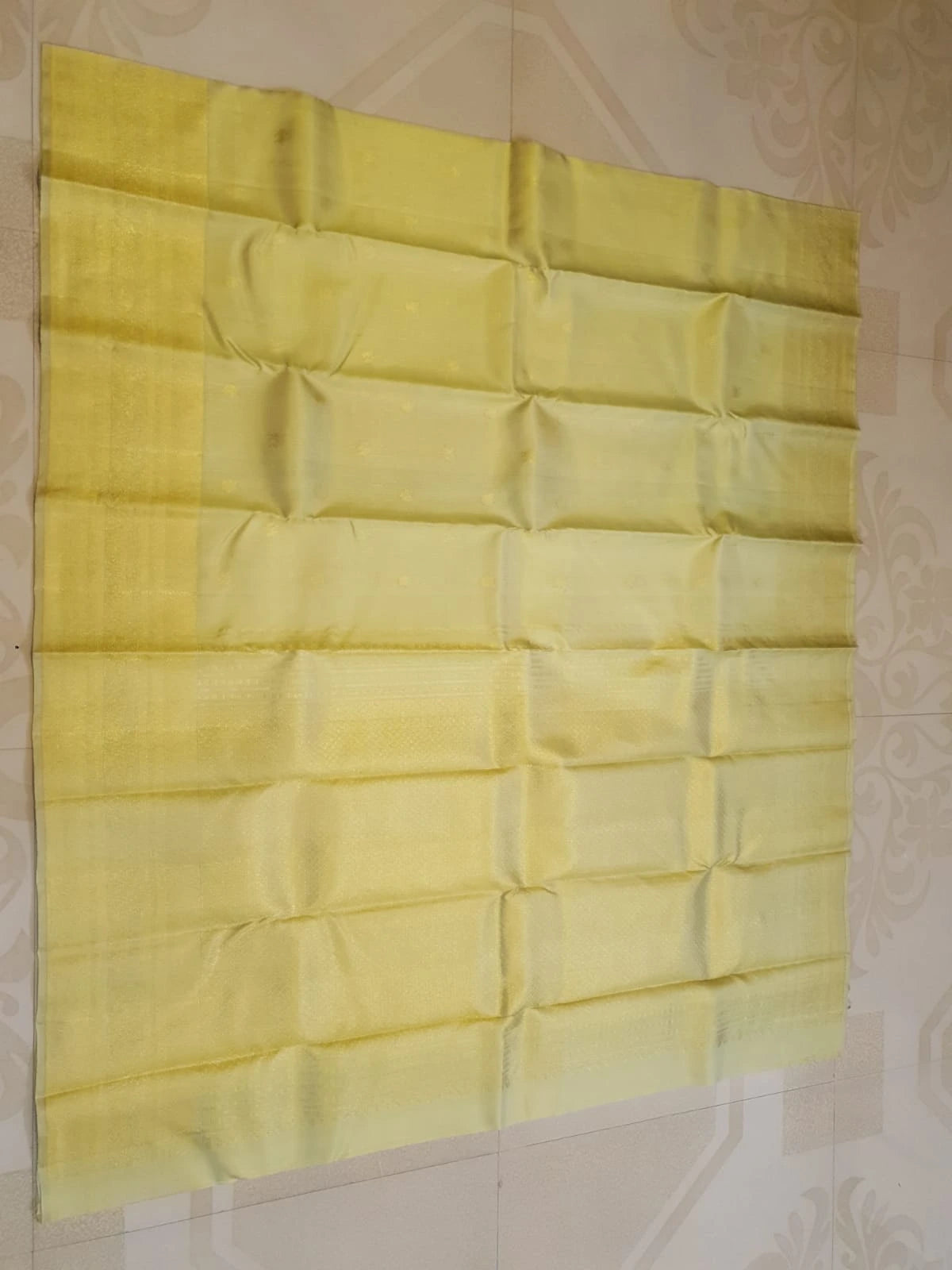 2G Pure Kanjivaram Silk Saree in Pastel Yellow with Rich Gold Zari Buttas & Traditional Zari Border | Silkmark Certified