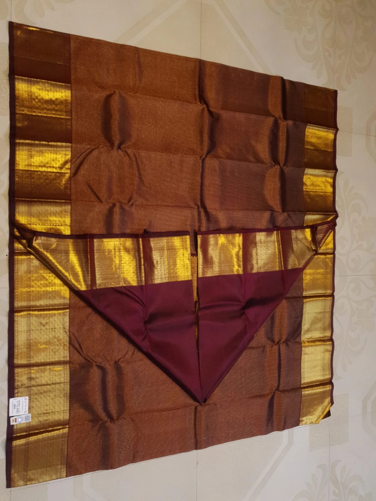 2G Pure Kanjivaram Silk Saree in Rich Brown with Antique Gold Zari Border | Silkmark Certified