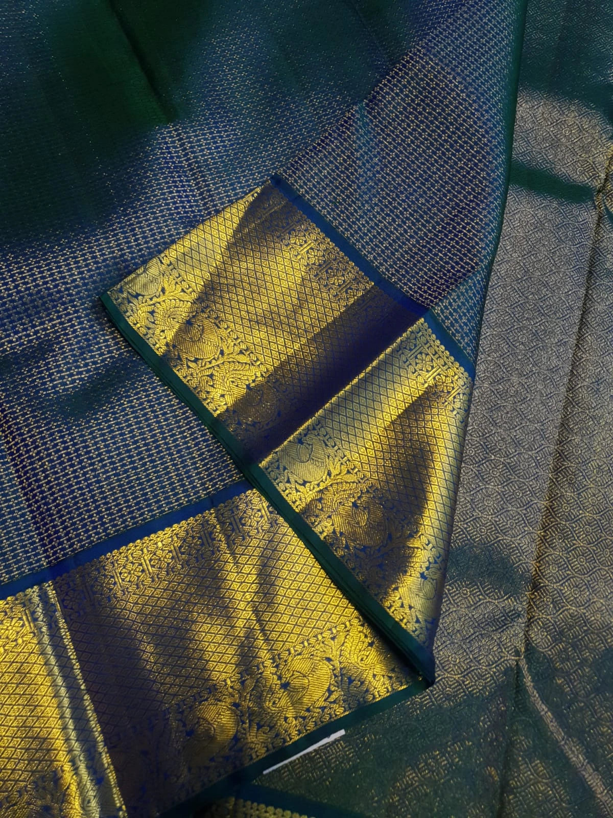 2G Pure Kanjivaram Silk Saree in Deep Peacock Blue | Silkmark Certified