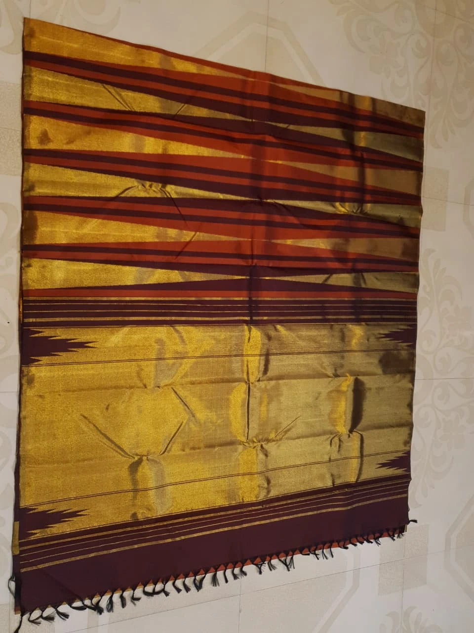 2G Pure Kanjivaram Silk Saree in Rust Orange & Brown | Golden Zari