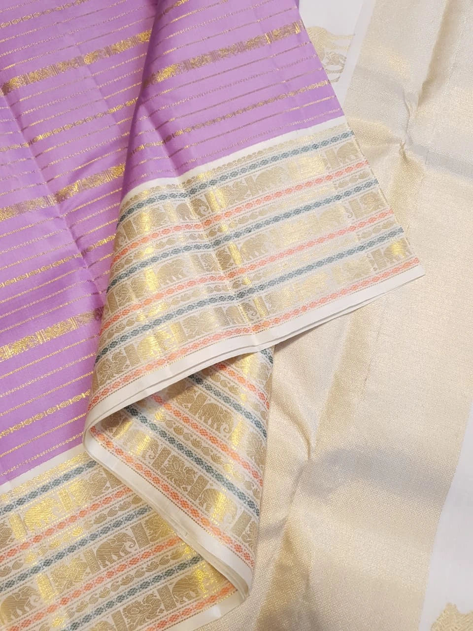 2G Pure Kanjivaram Silk Saree in Lavender Purple with Veldhari body | Silkmark Certified