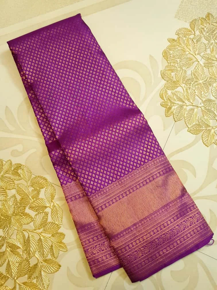 2G Pure Kanjivaram Silk Saree in Rich Purple with Antique Rose Gold Zari | Silkmark Certified