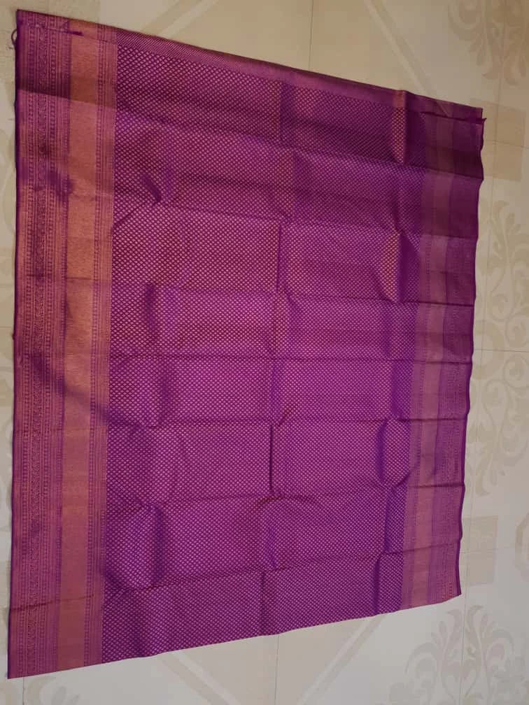 2G Pure Kanjivaram Silk Saree in Rich Purple with Antique Rose Gold Zari | Silkmark Certified