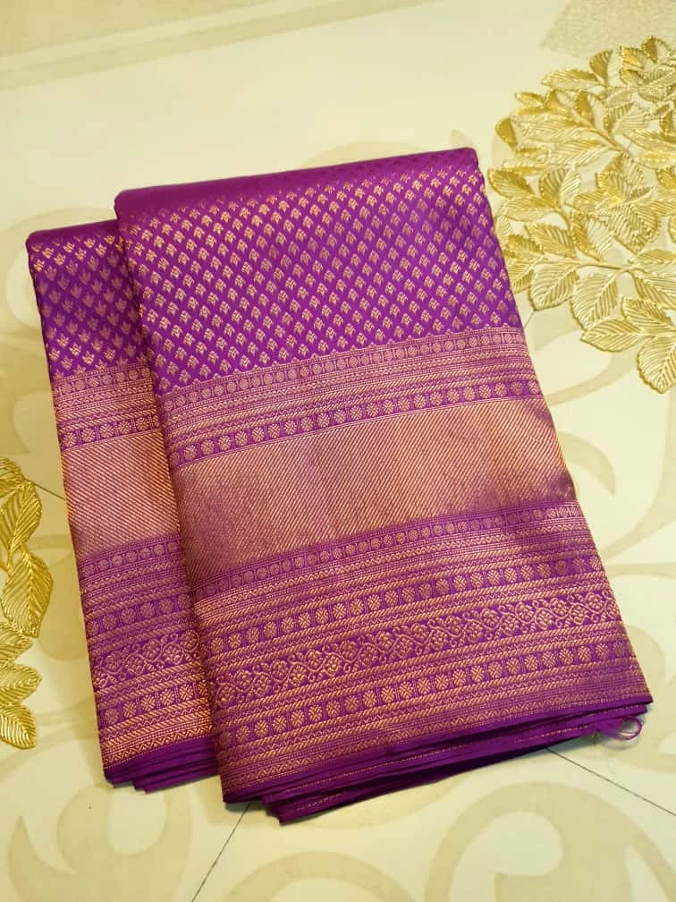 2G Pure Kanjivaram Silk Saree in Rich Purple with Antique Rose Gold Zari | Silkmark Certified