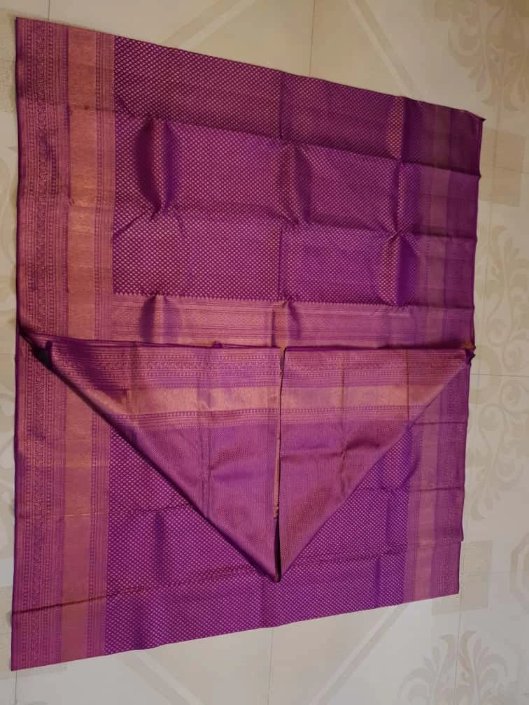 2G Pure Kanjivaram Silk Saree in Rich Purple with Antique Rose Gold Zari | Silkmark Certified