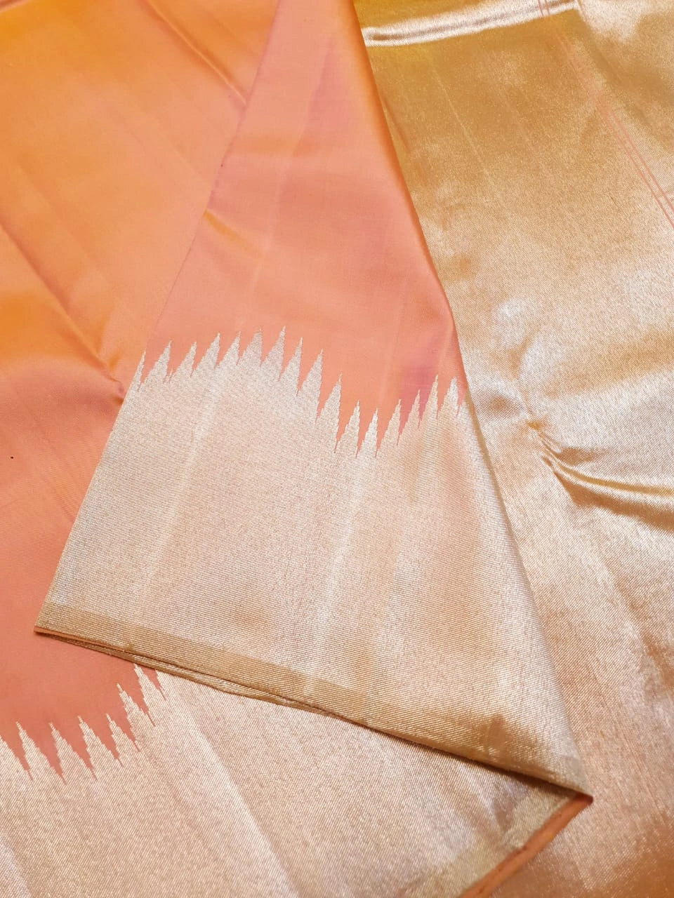 2G Pure Kanjivaram Silk Saree in Peach Pink with Silver Zari | Silkmark Certified