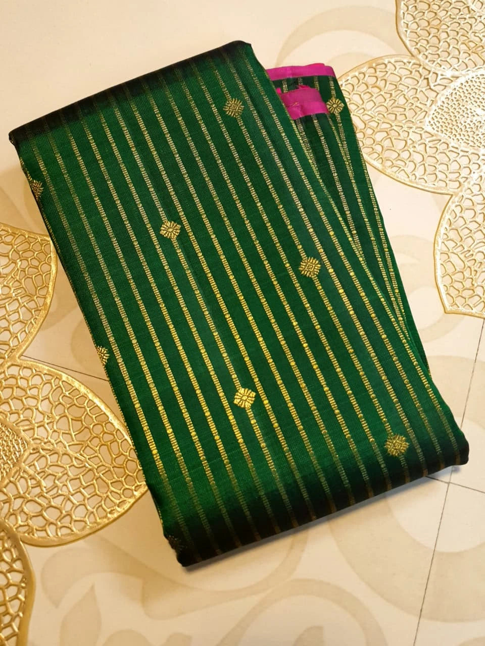 3G Pure Zari Kanjivaram Silk Saree in Dark Green | Silkmark Certified