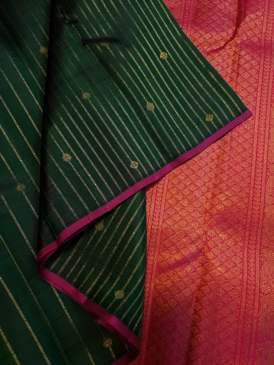 3G Pure Zari Kanjivaram Silk Saree in Dark Green | Silkmark Certified